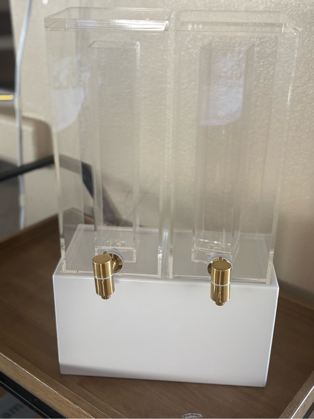Dual Acrylic Beverage Dispenser with Ice Cores & Gold Spigots